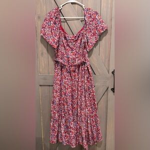 Ina Red and Blue Medium Floral Dress
